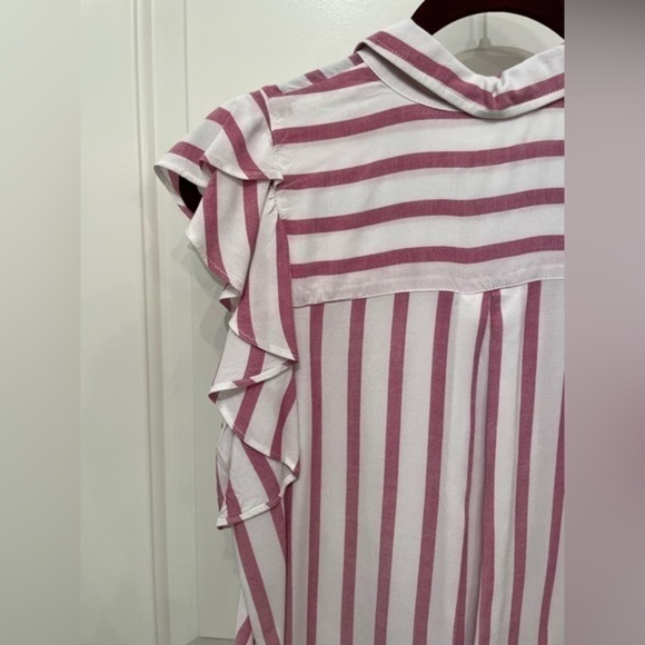Anthropologie Maeve Fairhope Striped Button Down Flutter Blouse in Pink - Picture 5 of 14